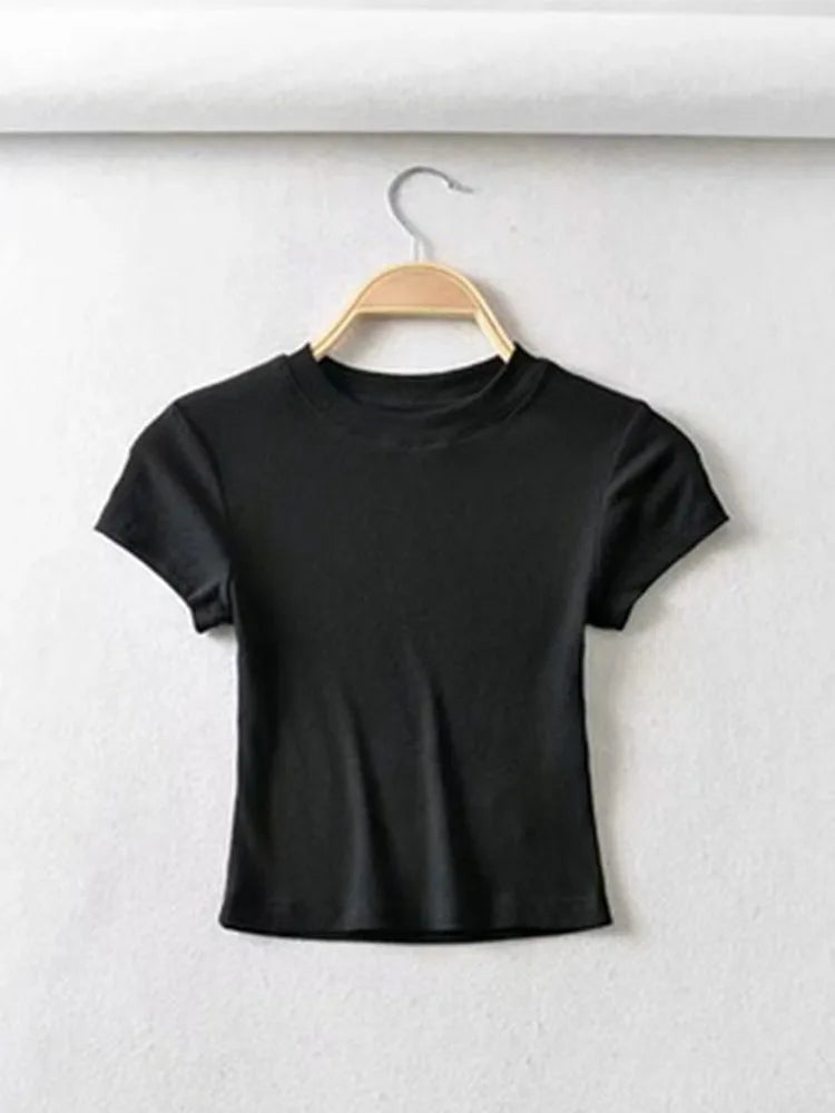 Summer Women O-neck Short-sleeve crop top