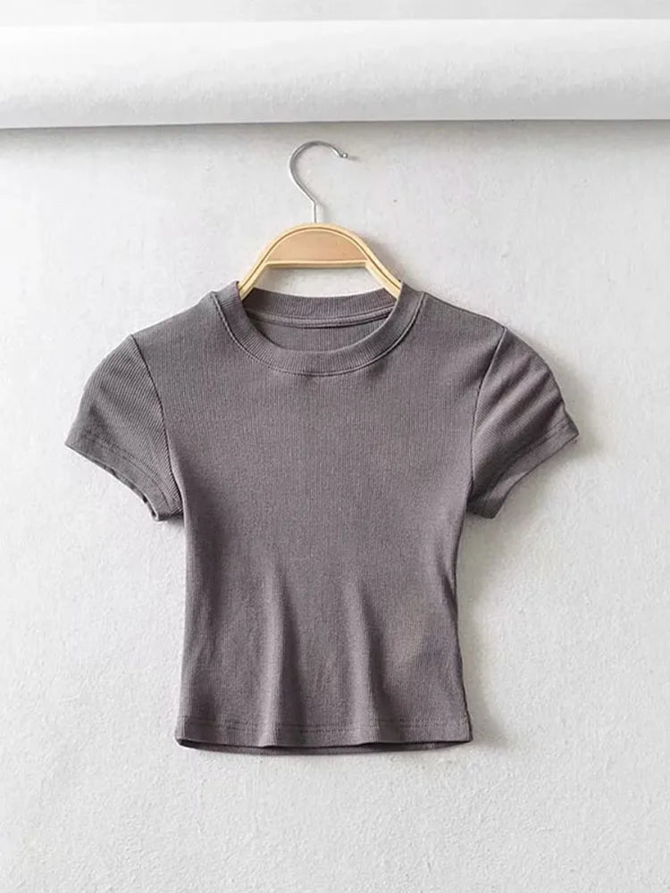 Summer Women O-neck Short-sleeve crop top