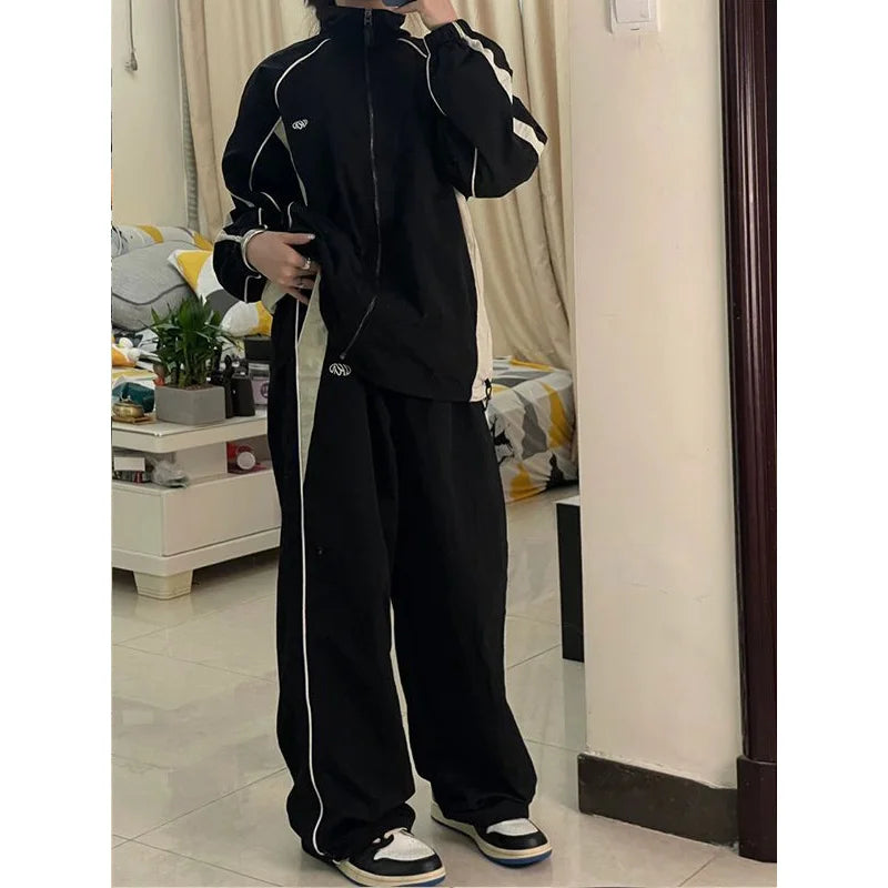 Wide Leg Sweatpants Mid Waist Sporty Y2k Female Clothes