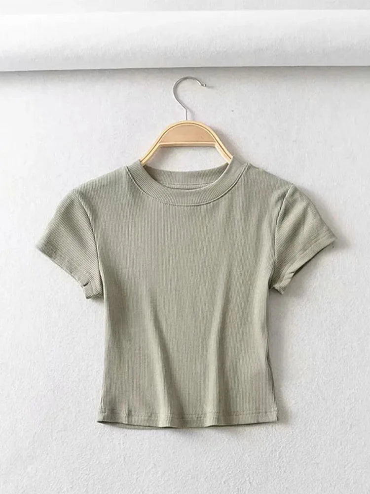 Summer Women O-neck Short-sleeve crop top