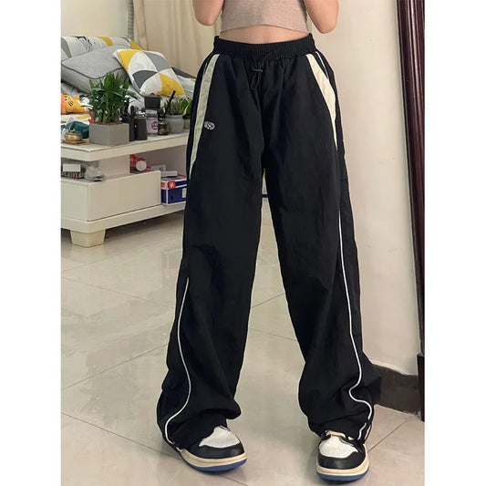 Wide Leg Sweatpants Mid Waist Sporty Y2k Female Clothes