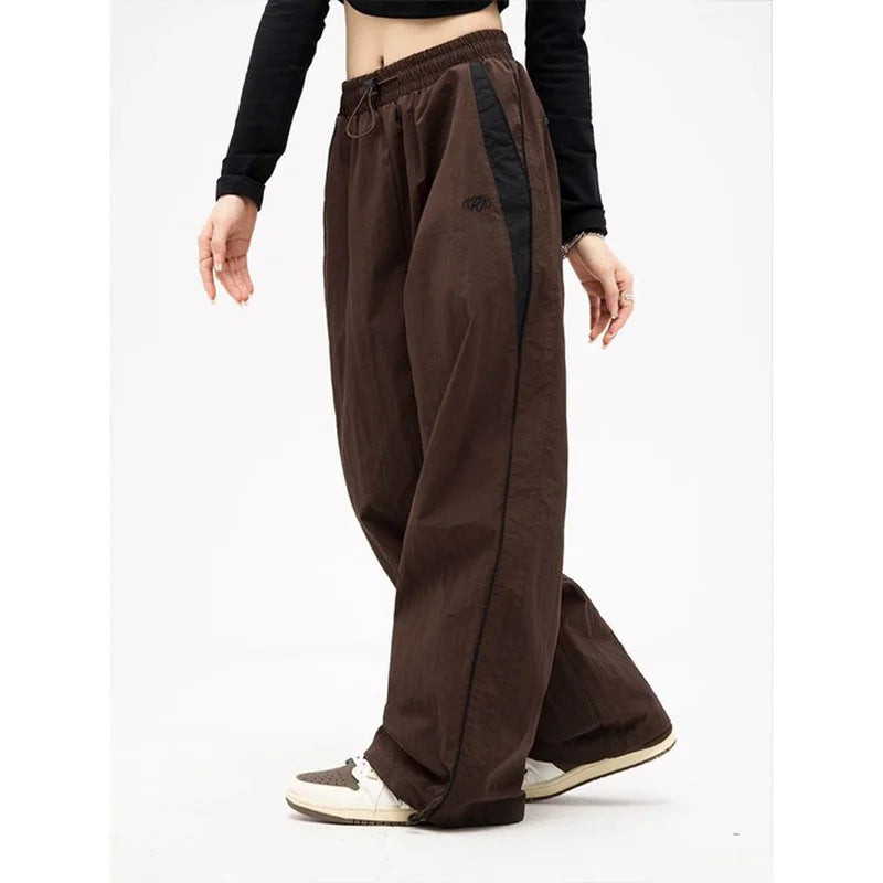 Wide Leg Sweatpants Mid Waist Sporty Y2k Female Clothes