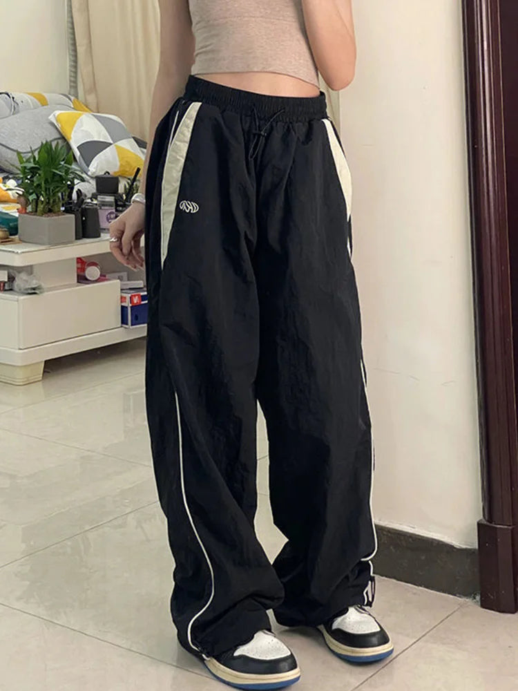 Wide Leg Sweatpants Mid Waist Sporty Y2k Female Clothes